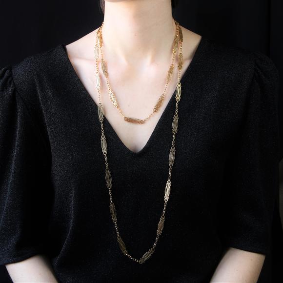 French Art Nouveau 18 Karat Yellow Gold Art Nouveau Long Necklace - Picture 2 of 16